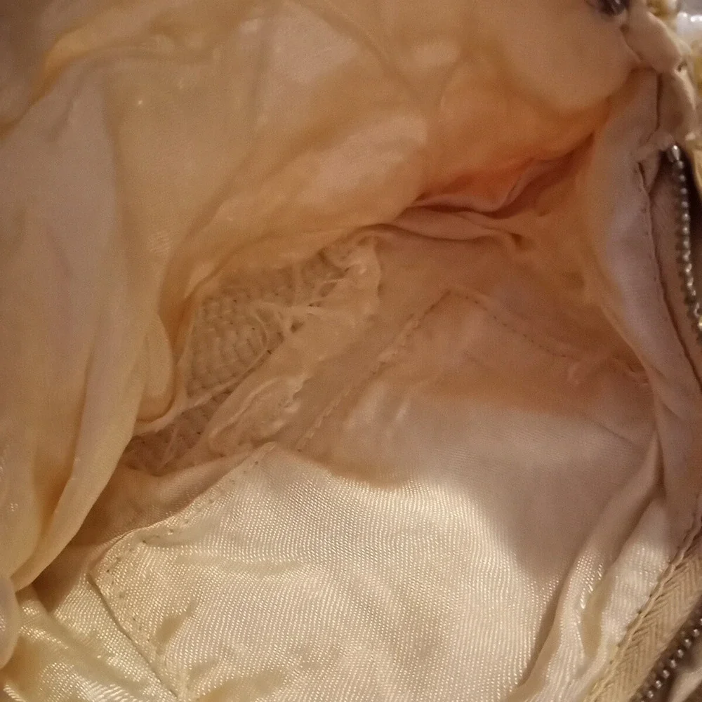 Vtg Debbie Faux Pearl Flower Beaded Purse Bag Clutch Japan Zip Close 9.5x5